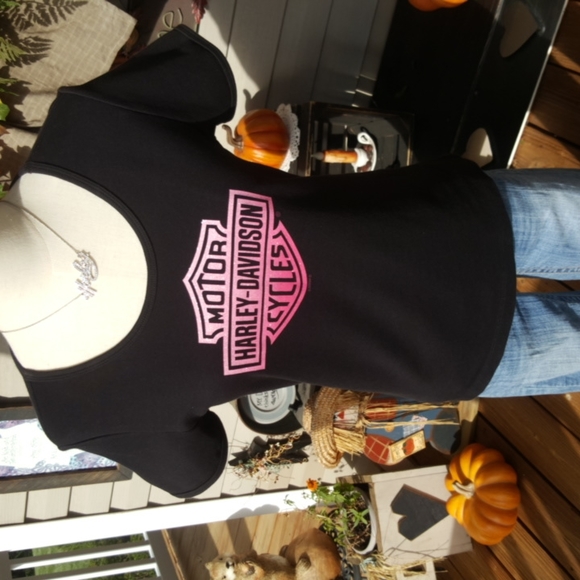 HARLEY-DAVIDSON ♡ Gorgeous Black|Pink Bar 'n Shield Thick Short Sleeve H-D Top M - Picture 12 of 16